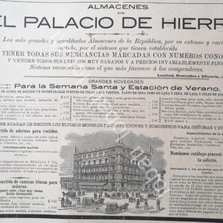 CARTEL ANTIGUO ORIGINAL DE TIENDA EL PALACIO DE HIERRO Y OTROS 1894 DIBUJO DE EGON J. KOSSUTT /371