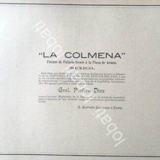 CARTEL ANTIGUO ORIGINAL DE TIENDA LA COLMENA FELICITA A PORFIRIO DIAZ 1894 /284