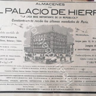 CARTEL ANTIGUO ORIGINAL DE TIENDA EL PALACIO DE HIERRO 1894 DIBUJO DE EGON J. KOSSUTT /366