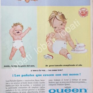 CARTEL ANTIGUO ORIGINAL DE PAÑALES DE TELA QUEEN S.A 1965 /356 SUPER RARO