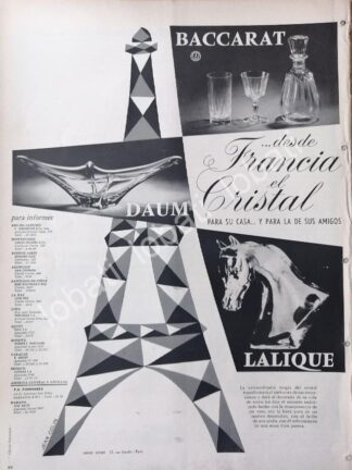 CARTEL ANTIGUO ORIGINAL DE LALIQUE, DE CRISTAL DE BACCARAT 1956 DIBUJO DE JEAN COLIN /332