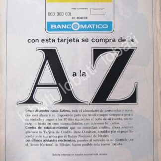 CARTEL ANTIGUO ORIGINAL DE LA PRIMERA TARJETA DE CREDITO DE AMERICA LATINA 1967 BANAMEX BANCOMATICO /306