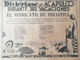 CARTEL ANTIGUO ORIGINAL DE SECRETARIA DE TURISMO ,SINDICATO DE INICIATIVA, ACAPULCO 1930s /492