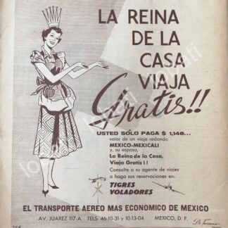 CARTEL ANTIGUO ORIGINAL DE AEROLINEA TIGRES VOLADORES 1959 /474 SUPER RARO