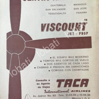 CARTEL ANTIGUO ORIGINAL DE AEROLINEAS TACA ( AVIANCA ) 1960s /465