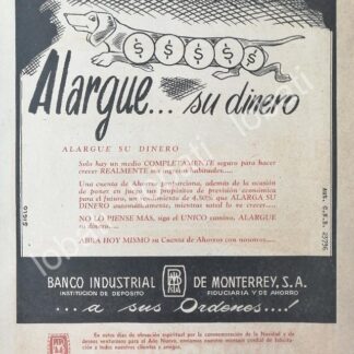 CARTEL ANTIGUO ORIGINAL DE BANCO INDUSTRIAL DE MONTERREY 1953 /160