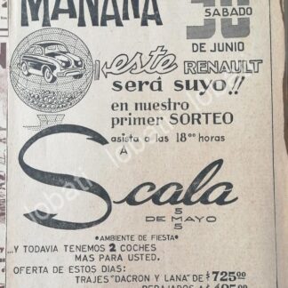 CARTEL ANTIGUO ORIGINAL DE TIENDA BOUTIQUE SCALA 1962 PUEBLA /459