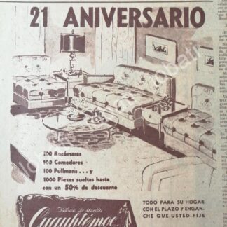 CARTEL ANTIGUO ORIGINAL DE MUEBLERIA CUAUHTEMOC, (ALVARO OBREGON 127 D.F) 1950s /458