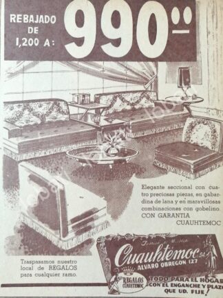 CARTEL ANTIGUO ORIGINAL DE MUEBLERIA CUAUHTEMOC, (ALVARO OBREGON 127 D.F) 1950s /457