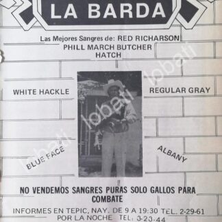 CARTEL ANTIGUO ORIGINAL DE CRIADERO DE GALLOS DE PELEA, RANCHO LA BARDA 1980s /454