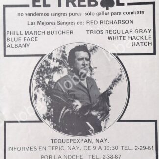 CARTEL ANTIGUO ORIGINAL DE CRIADERO DE GALLOS DE PELEA RANCHO EL TREBOL 1970s /449