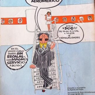 CARTEL ANTIGUO ORIGINAL DE AEROLINAS AEROMEXICO 1973 DIBUJO DE ABEL QUEZADA /436