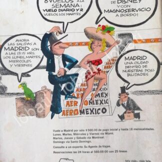 CARTEL ANTIGUO ORIGINAL DE AEROLINAS AEROMEXICO DIBUJO DE ABEL QUEZADA 1973 /434