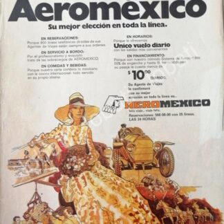 CARTEL ANTIGUO ORIGINAL DE AEROLINAS AEROMEXICO 1973 /435 publicidad Artistica