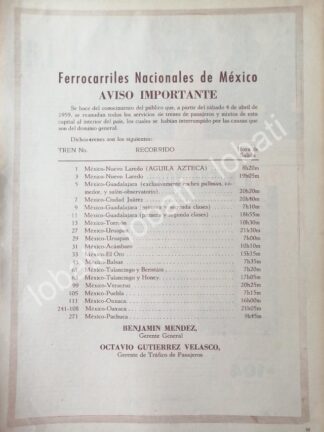 CARTEL ANTIGUO ORIGINAL DE AVISO REANUDACION DE FERROCARRILES NACIONALES 1959 /417