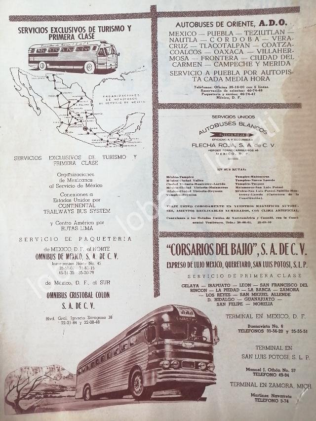 CARTEL ANTIGUO ORIGINAL DE RUTAS CAMIONERAS DE MEXICO 1955 /405