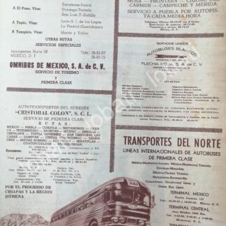 CARTEL ANTIGUO ORIGINAL DE OMNIBUS DE MEXICO, TRANSPORTES DEL NORTE Y MAS 1960 /411