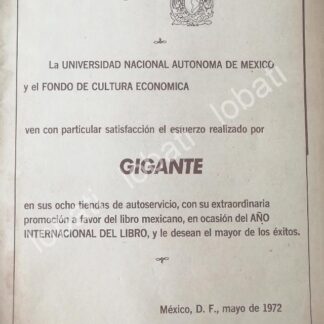 CARTEL ANTIGUO ORIGINAL DE UNAM FELICITA A TIENDAS GINGANTE 1972 /410