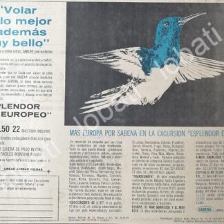 CARTEL ANTIGUO ORIGINAL DE AEROLINEAS SABENA 1960 /403