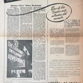 CARTEL ANTIGUO ORIGINAL DE LIBRERIA DE CRISTAL Y LA RESEÑA DEL NEW YORK TIMES 1946 /497 SUPER RARO
