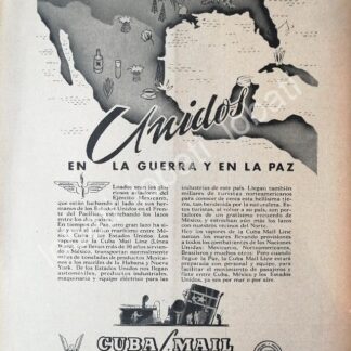 CARTEL ANTIGUO ORIGINAL DE BARCOS NAVIERA CUBA MAIL LINE Y EL ESCUADRON 201, 1945 /496 SGM