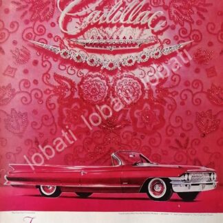 CARTEL ANTIGUO ORIGINAL DE AUTOS CADILLAC 1962 CONVERTIBLE, DISEÑO DE VAN CLEEF & ARPELS / RARO