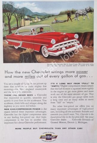 CARTEL ANTIGUO ORIGINAL DE AUTOS CHEVROLET BEL AIR 1954 /600