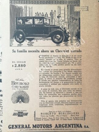 CARTEL ANTIGUO ORIGINAL DE DE AUTOS CHEVROLET SEDAN 1927 /595