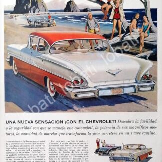 CARTEL ANTIGUO ORIGINAL DE AUTOS CHEVROLET BISCAYNE FISHER 1958 /583 /RARO