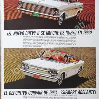 CARTEL ANTIGUO ORIGINAL DE AUTOS CHEVROLET CHEVI II & CORVAIR 1963 /579