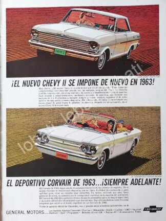 CARTEL ANTIGUO ORIGINAL DE AUTOS CHEVROLET CHEVI II & CORVAIR 1963 /579