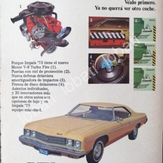 CARTEL ANTIGUO ORIGINAL DE MINI CARTEL AUTOS CHEVROLET IMPALA 1973 /578