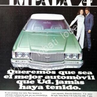 CARTEL ANTIGUO ORIGINAL DE MINI CARTEL AUTOS CHEVROLET IMPALA 1974 /562
