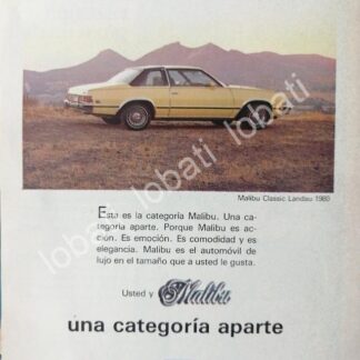 CARTEL ANTIGUO ORIGINAL DE MINI CARTEL AUTOS CHEVROLET MALIBU LANDAU 1980 /561