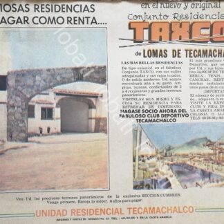 CARTEL ANTIGUO ORIGINAL DE INICIOS DE LA COLONIA UNIDAD RESIDENCIAL LOMAS DE TECAMACHALCO 1969 /600