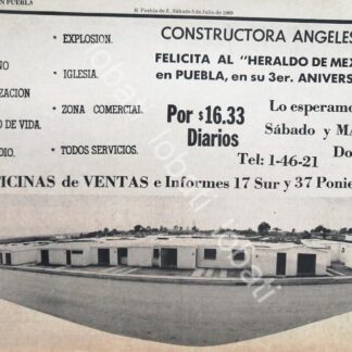 CARTEL ANTIGUO ORIGINAL DE CONSTRUCTORA ANGELES S.A , PUEBLA 1969 /597