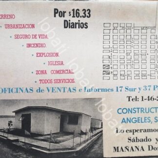 CARTEL ANTIGUO ORIGINAL DE CONSTRUCTORA ANGELES S.A , PUEBLA 1969 /588