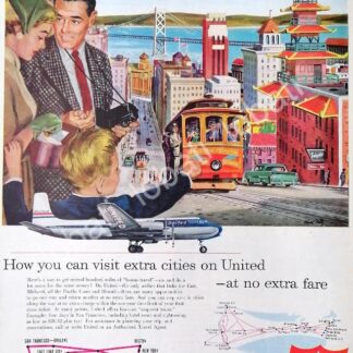 CARTEL ANTIGUO ORIGINAL DE AEROLINEAS UNITED AIR LINES 1954 /586