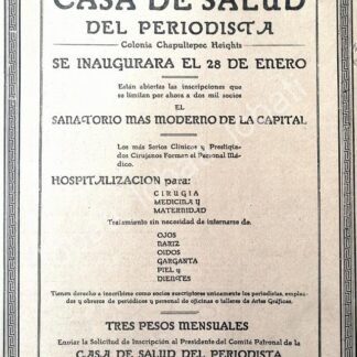 CARTEL ANTIGUO ORIGINAL DE INAUGURAN LA CLINICA DEL PERIODISTA 1922, /580 SUPER RARO 10+