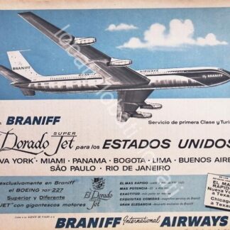CARTEL ANTIGUO ORIGINAL DE AEROLINEAS BRANIFF 1961 /577