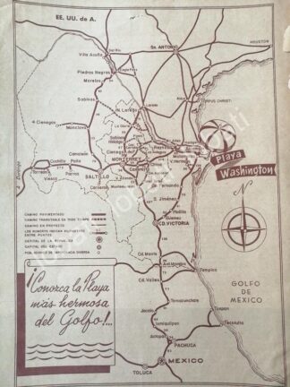 CARTEL ANTIGUO ORIGINAL DE INICIOS DE PLAYA WASHINGTON, MATAMOROS 1953 /576 SUPER RARO 10+++