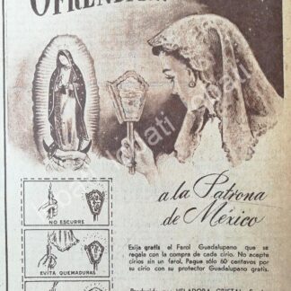 CARTEL ANTIGUO ORIGINAL DE VELADORAS CRISTAL S.A Y EL FAROL GUADALUPANO 1953 /590