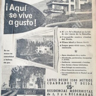 CARTEL ANTIGUO ORIGINAL DE INICIOS DE LA COLONIA CAMPESTRE LA ESTRELLA 1954 /599 SUPER RARO 10+