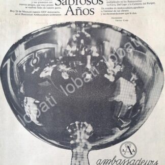 CARTEL ANTIGUO ORIGINAL DE RASTAURANT AMABASSASEURS 1969 25 ANIVERSARIO /598