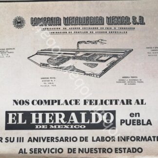 CARTEL ANTIGUO ORIGINAL DE COMPAÑIA METALURGICA MEXICO S.A 1969 FELICITA AL HERALDO /595