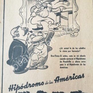 CARTEL ANTIGUO ORIGINAL DE HIPODROMO DE LAS AMERICAS 1940s DIBIJO DE ANGEL ZAMARRIPA /586