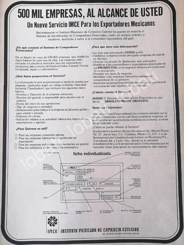 CARTEL ANTIGUO ORIGINAL DE INSTITUTO MEXICANO DE COMERCIO EXTERIOR 1979 /575 RARO