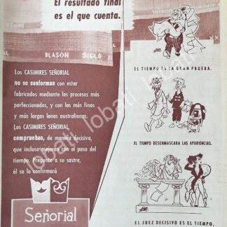 CARTEL ANTIGUO ORIGINAL DE TELAS, CASIMIRES SEÑORIAL, DIBUJO DE ARIAS BERNAL 1956 /567