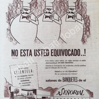 CARTEL ANTIGUO ORIGINAL DE BANQUETES SEÑORIAL 1970, RESTAURANTES WESTERN S.A /541