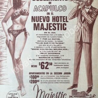 CARTEL ANTIGUO ORIGINAL DE HOTEL MAJESTIC DE ACAPULCO 1950s / 530